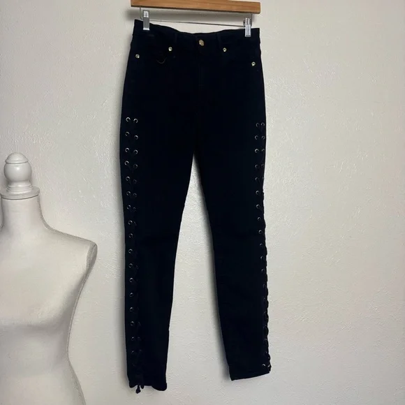 Good American Good Waist Laced Side Black Skinny Denim - Picture 1 of 8